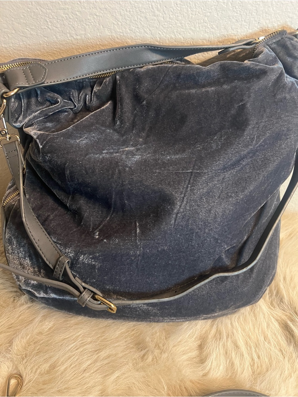 Urban Expressions Slate Gray Velvet Embroidered Hobo - Picture 6 of 9